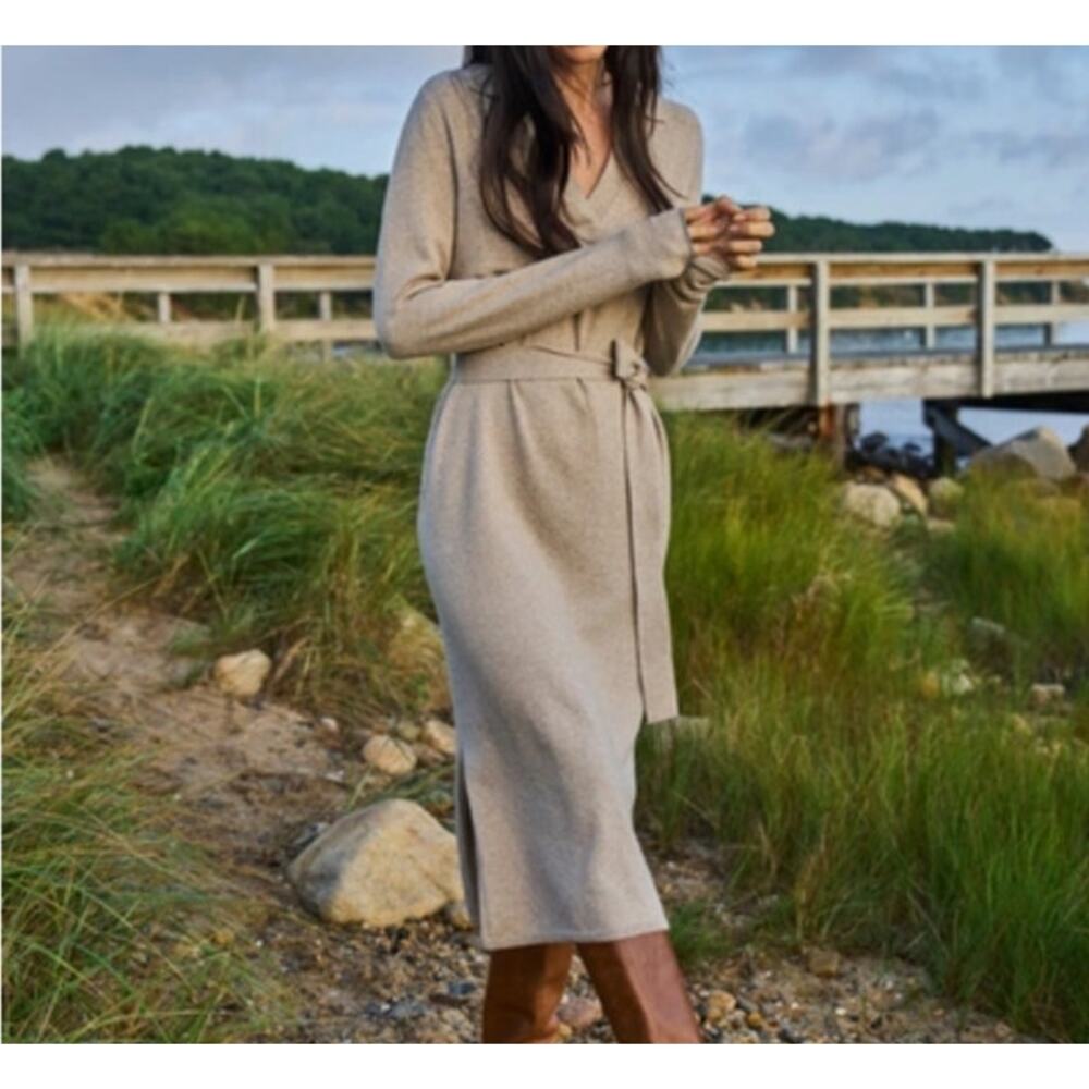 Faherty Jackson Sweater Dress Tan Oatmeal Long Sweater XL - Picture 6 of 10